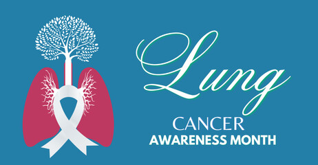 Lung cancer awareness month, cancer awareness ribbon with typography art - obrazy, fototapety, plakaty