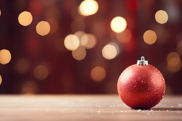 Christmas background with red christmas ball on bokeh lights background, Ai Generated