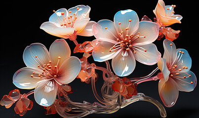 Bouquet of decorative pink flowers made of glass.