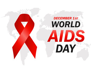 aids awareness ribbon.Vector illustration of hiv, aids awareness. Horizontal poster World Aids Day, 1 December.Realistic red ribbon on white background. 