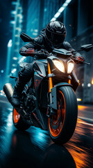 Motorcycle rider on a motorcycle high speed