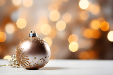 Christmas ball on a bokeh background. Christmas greeting card, Ai Generated