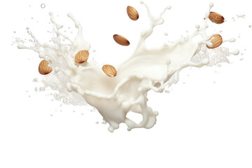 Milk Splash with a Handful of Almonds on isolated background