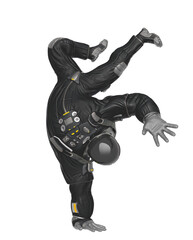 astronaut cartoon is doing a hip hop move dance