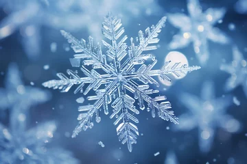Fotobehang Swirling snowflake crystals signify winter. Generative AI © Eudoxia