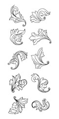 Vintage baroque engraving floral scroll ornament in line style
