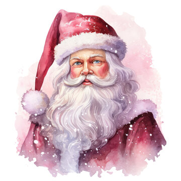 Watercolor Christmas Santa with Santas hat clipart, cute watercolor illustration, painting for Sublimation, Christmas card design, print. 