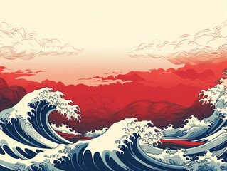 Japanese style illustration with sea