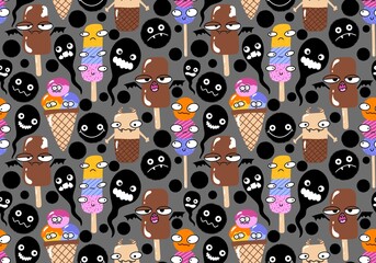 Cartoon ice cream seamless Halloween monsters pattern for wrapping paper and fabrics and linens and kids