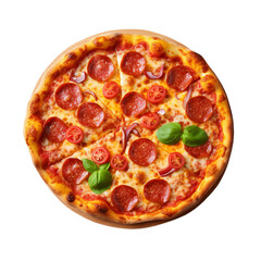 pepperoni pizza with fresh top view isolated on white background, ai generated