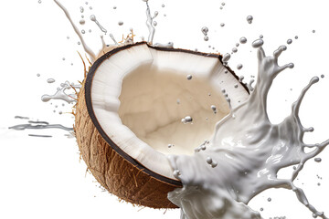 Milk Splash with Coconut Accent on isolated background - obrazy, fototapety, plakaty