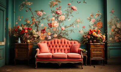 Living room design in retro, vintage style.