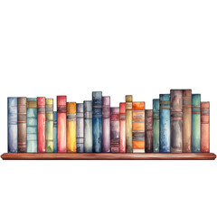 Bookshelf graphic decorative border, isolated on white transparent background
