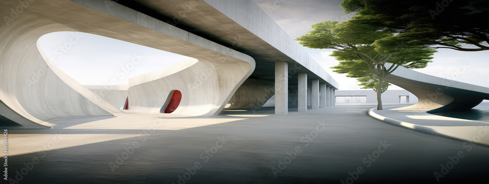 Wall mural empty abstract architecture building in minimal concrete design with open space floor courtyard whit
