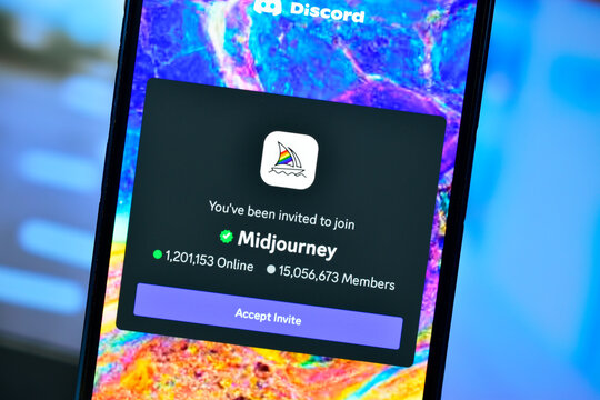 New Delhi, India 10 September 2023:- Midjourney website on iphone used to generate AI images by giving prompt