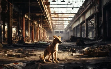 Wandaufkleber Photo of Dog in a abandoned factory © Riccardo