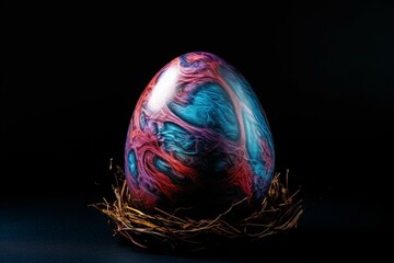 Obraz na płótnie Canvas Vibrant Easter egg against a dark backdrop. Generative AI
