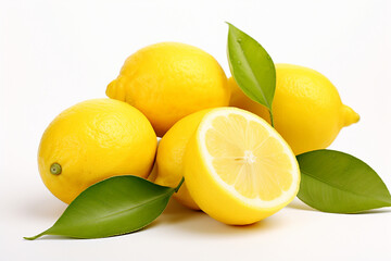 Lemons On White Background, Lemon With Leaves, Lemons, Lemon