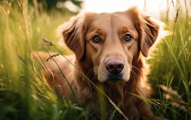 dog in a grass field