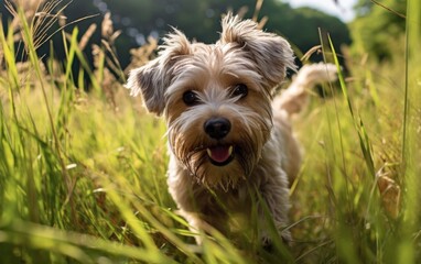 dog in a grass field