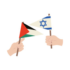 palestine and israel flags waving in hands