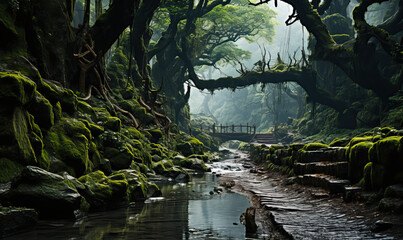 Dense green forest on a summer day.