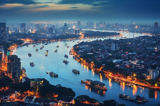 Aerial view of Hanoi's captivating skyline showcasing the bustling cityscape and vibrant culture. Generative AI