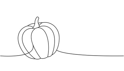 Autumn pumpkin, vegetable one line continuous drawing. Halloween pumpkin continuous one line illustration. Vector minimalist linear illustration.