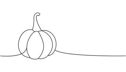 Halloween pumpkin, autumn vegetable one line continuous drawing. Halloween pumpkin continuous one line illustration. Vector minimalist illustration.