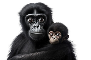 Siamang Gibbon Mother and Baby on isolated background