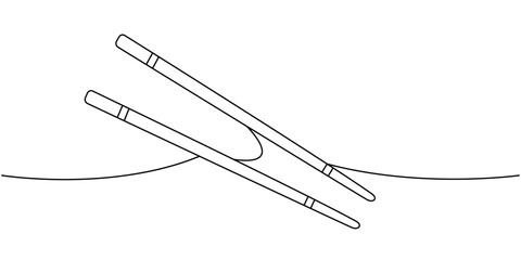 Chopsticks one line continuous drawing. Japanese cuisine, traditional food continuous one line illustration. Vector minimalist linear illustration.