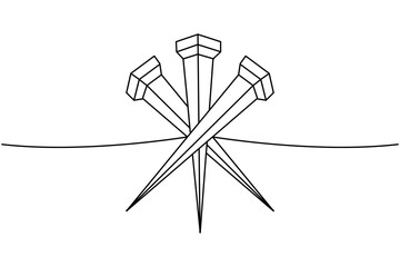 Nail tool, sharp long pin one line continuous drawing. Old school tattoo continuous one line illustration. Vector minimalist linear illustration.