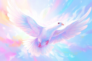 Abstract illustration of a beautiful white peace dove flying - obrazy, fototapety, plakaty