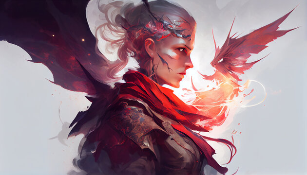 Character Design Double Exposure Shot of a Beautiful Sorcerer Filled with a Red Dragon