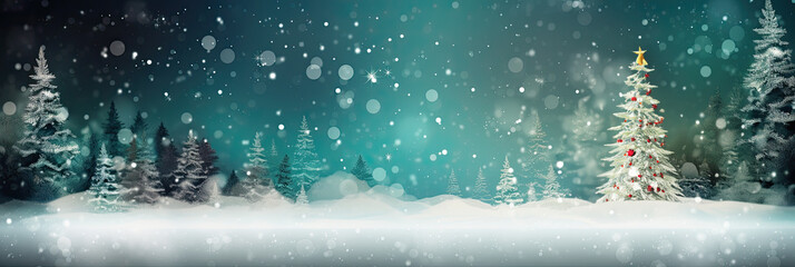 Christmas snowy landscape with trees and snow - AI Generated