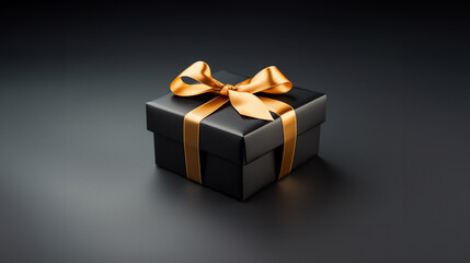 Black and Gold Gift box for the Black Friday sale background with gold ribbon and copy space 