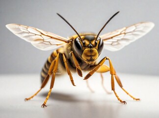 Furious hornet, empty gray background,  studio shot. AI generated image