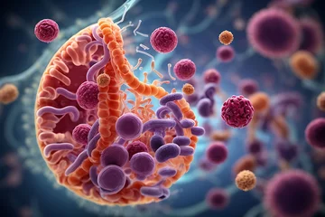 Fotobehang Abstract, the concepts of probiotics, bacteria, and their role in promoting digestive health and harnessing the body's immune system to fight diseases like cancer more effectively. Viruses and infecti © yahya