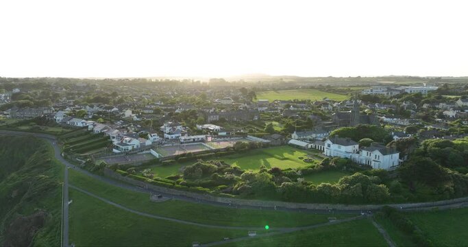 Panorama of the old city of Tramore at sunset 4k
