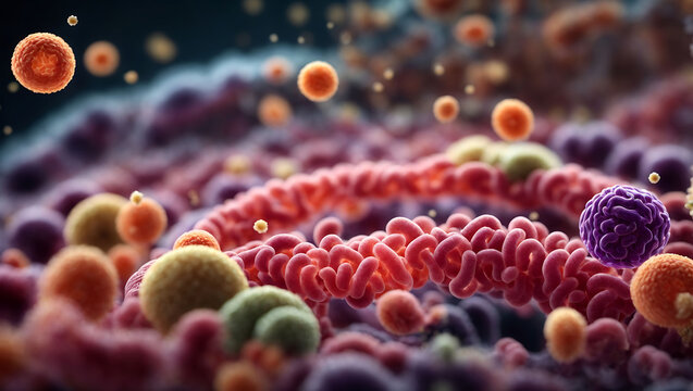 Abstract, the concepts of probiotics, bacteria, and their role in promoting digestive health and harnessing the body's immune system to fight diseases like cancer more effectively. Viruses and infecti