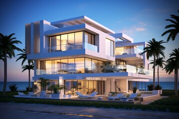 Oceanfront residences in Surfside, Miami, Florida. Generative AI