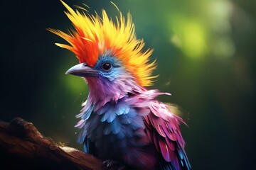 Colorful bird with a purple head. Generative AI