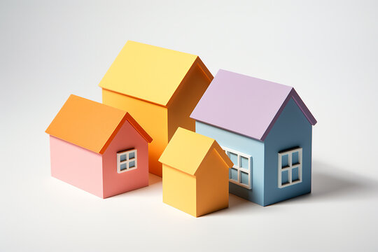 Simple toy houses on a white background. Image on the subject of real estate or mortgage.