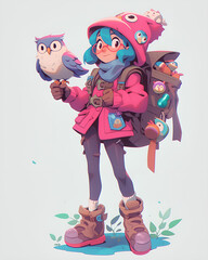 Obraz na płótnie Canvas Character design, cute little magician girl with her pet.