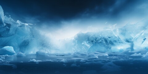 Fototapeta premium glowing blue, cyan grey abstract background with ice shapes floating in antarctica