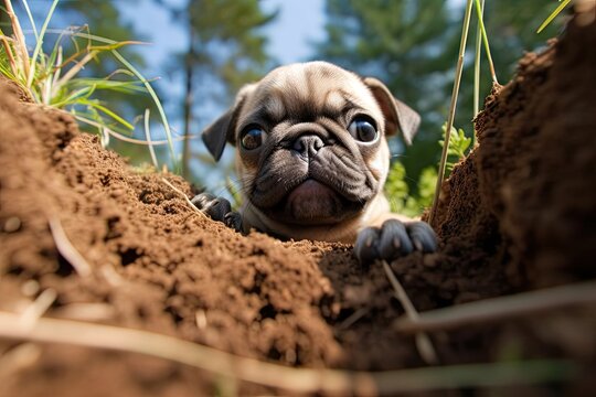 Adorable Baby Pug: Captured Exploring the World for the First Time in a Series of Photos, generative AI