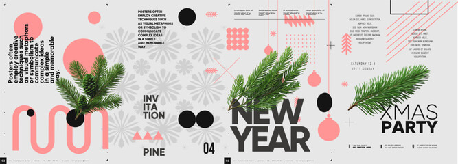 Merry Christmas and happy new year. 2024. Modern minimalistic Christmas banner. Vector illustration with elements of typography. - obrazy, fototapety, plakaty