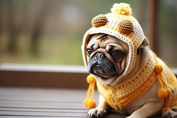 Obraz premium Cute Pugs Collection: Unique Hat-wearing Pugs in Adorable Pictures, generative AI