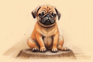 Cute Pug Drawings: Displaying Different Yoga Poses - Adorable Pug Illustrations for Yoga Enthusiasts, generative AI