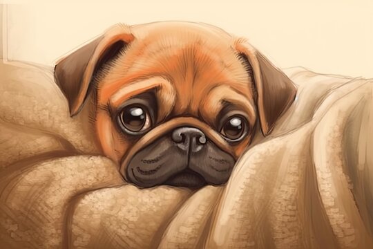 Cute Pug Drawings: Charming and Sweet Hand-drawn Images Celebrating the Irresistible Charm of Pugs, generative AI